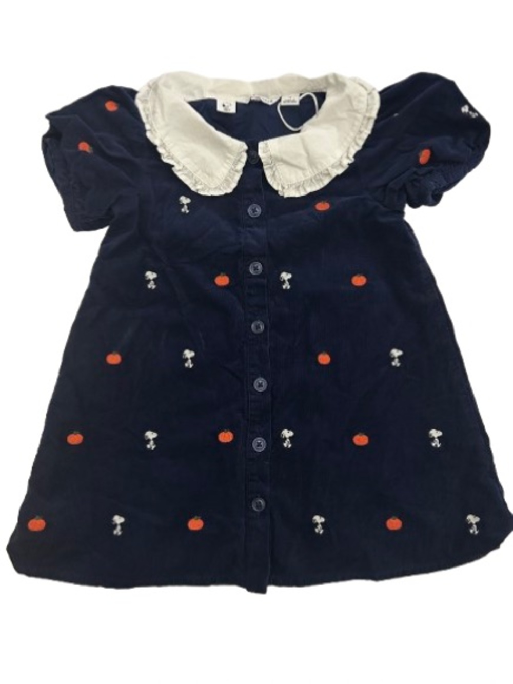 Janie and Jack Navy Corduroy Snoopy Pumpkin Embroidered Dress Peter Pan Collar 2